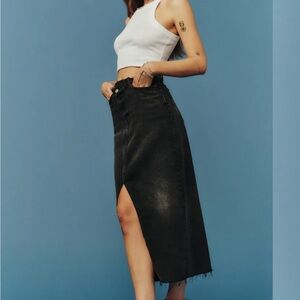 Reformation Black Asymmetrical Pencil Midi Skirt